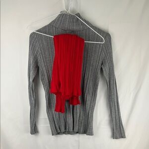 Time & Tru - Women’s Turtle Neck Sweater - Sweater 8/10 - Gray - Bright Red